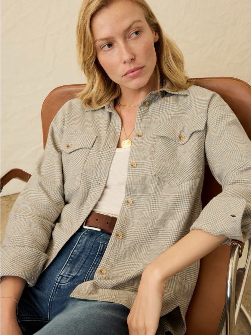 Faherty Nazaré Relaxed Flannel Shirt Canyon Plaid Tan Medium NWT - Picture 12 of 12